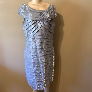 Nina Nischelle 18W silver ruffled evening wedding Mother of Bride dress